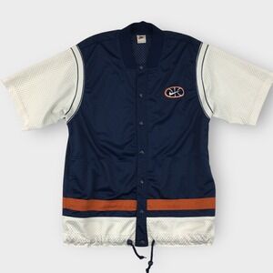 Vintage Nike Warm Up Snap Button Jersey‎ Mens L Navy White Heavyweight Shirt Y2K